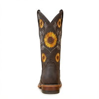 Santiag haute marron Simili Cuir Femme - Broderies florales élégantes et colorées 2