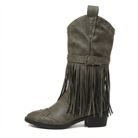 Santiag mi-haute gris Synthétique Femme - Franges longues et rivets métalliques 3