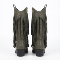 Santiag mi-haute gris Synthétique Femme - Franges longues et rivets métalliques 4