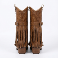 Santiag mi-haute marron Synthétique Femme - Franges et clous pour style western élégant 4