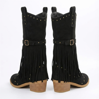 Santiag mi-haute noir Daim Femme - Franges longues et clous audacieux 4