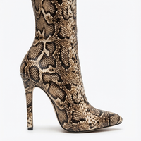Botte haute marron clair Synthétique Femme - Motif python, talons aiguilles élégants 2