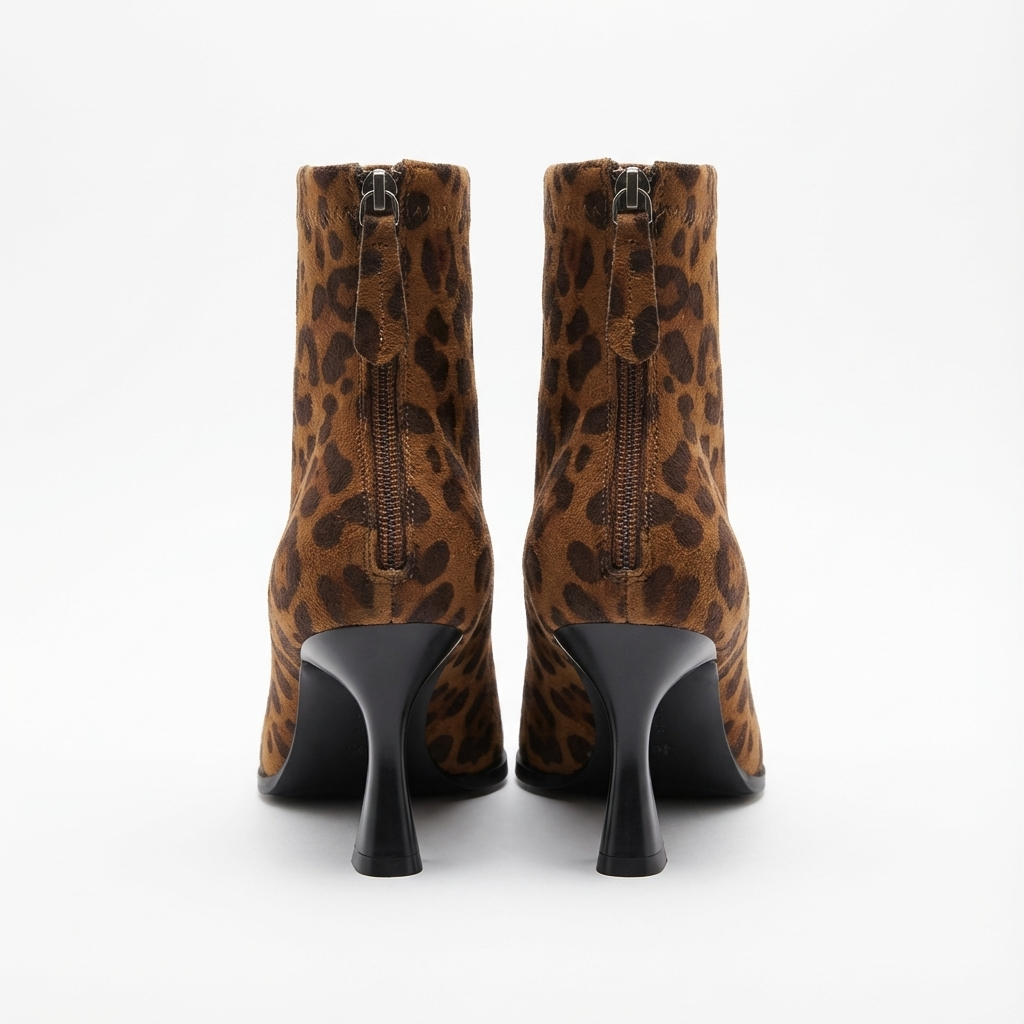 Bottine à talon marron Daim Synthétique Femme - Motif léopard et talon conique élégant 4