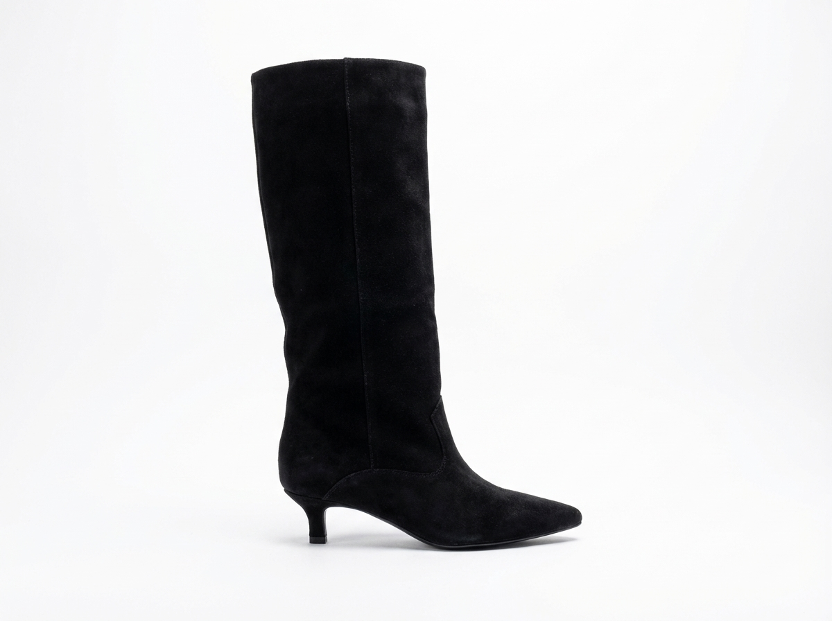 Botte haute noir Daim Synthétique Femme - Santiags élégantes en daim noir synthétique 4