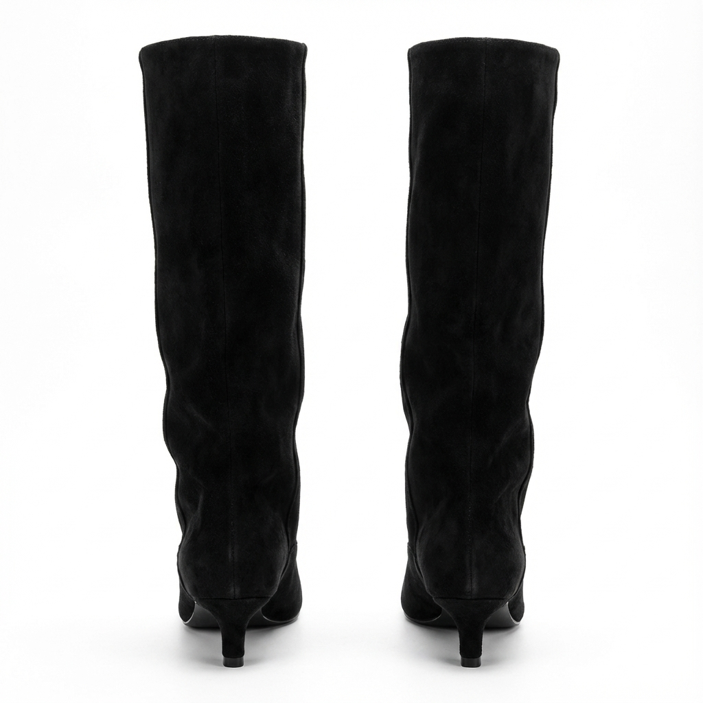 Botte haute noir Daim Synthétique Femme - Santiags élégantes en daim noir synthétique 5