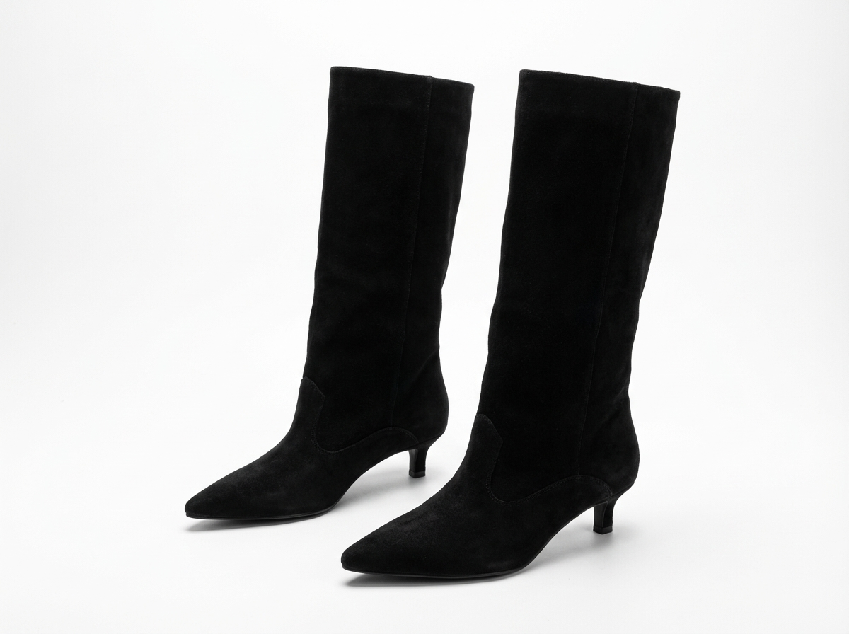 Botte haute noir Daim Synthétique Femme - Santiags élégantes en daim noir synthétique