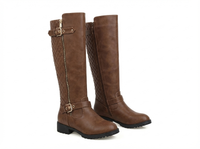 Botte haute marron Synthétique Femme - Design western avec boucle dorée chic 1