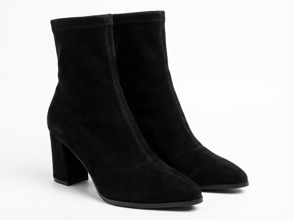 Santiag mi-haute noir Daim Femme - Élégantes à talon carré et couture visible - three_quarter_view