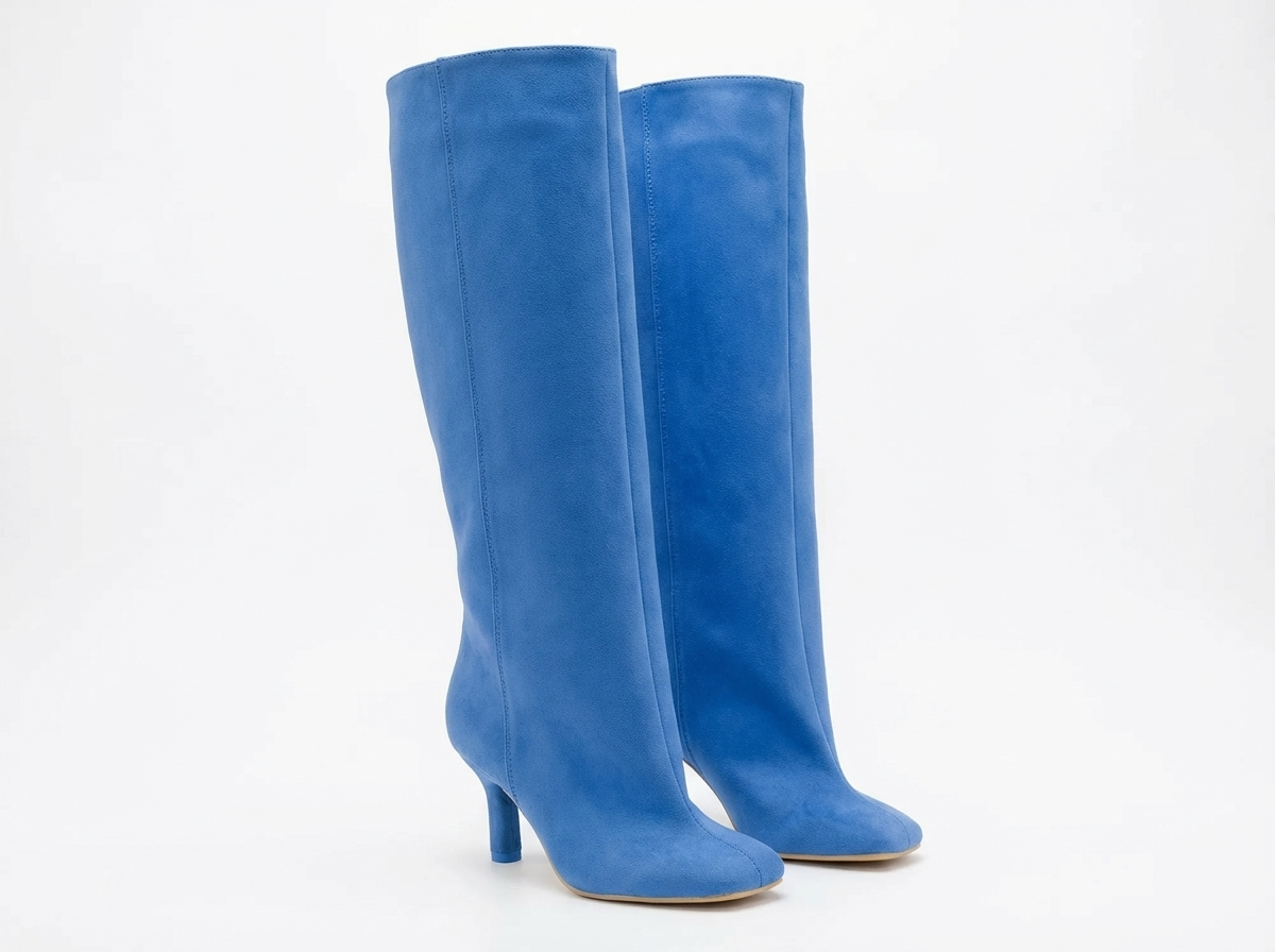 Botte haute bleu Daim Synthétique Femme - Santiags sophistiquées bleues sans ornements