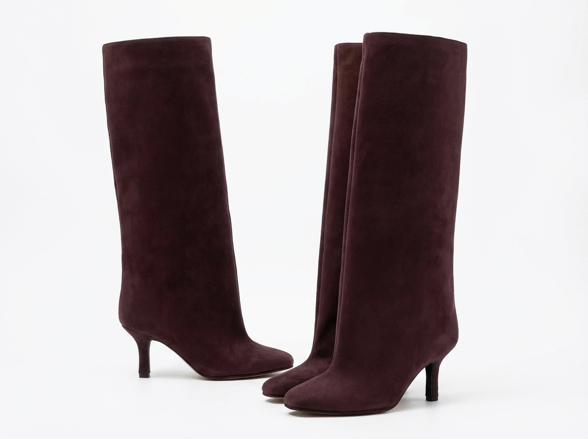 Botte haute marron foncé Daim Synthétique Femme - Santiags élégantes au talon aiguille 2