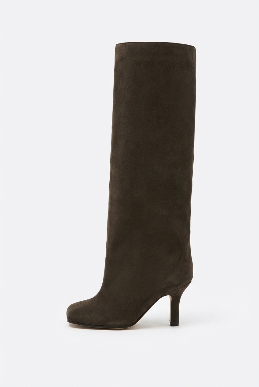 Botte haute marron foncé Daim Synthétique Femme - Santiags chic en daim marron classique 2