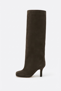 Botte haute marron foncé Daim Synthétique Femme - Santiags chic en daim marron classique 2