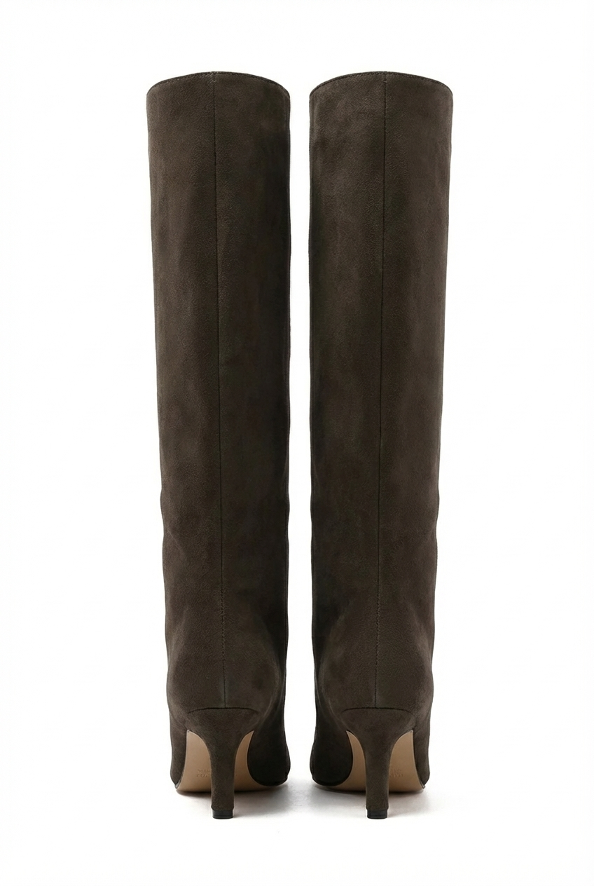 Botte haute marron foncé Daim Synthétique Femme - Santiags chic en daim marron classique 3