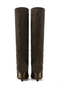 Botte haute marron foncé Daim Synthétique Femme - Santiags chic en daim marron classique 3