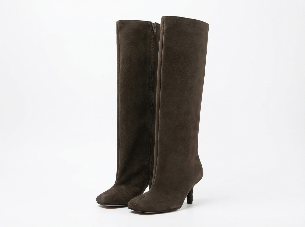 Botte haute marron foncé Daim Synthétique Femme - Santiags chic en daim marron classique