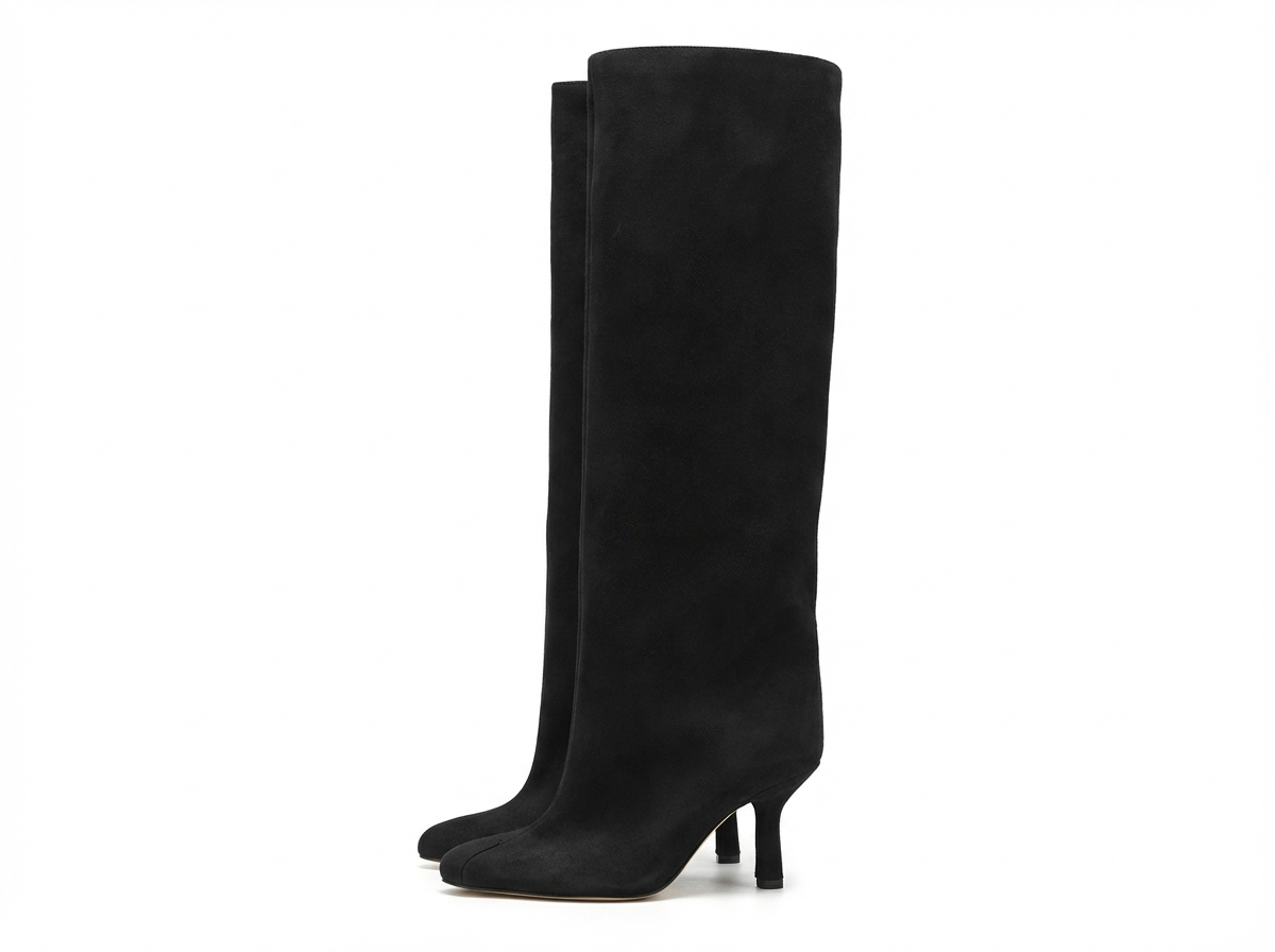 Botte haute noir Daim Synthétique Femme - Santiags élégantes à bout pointu 2