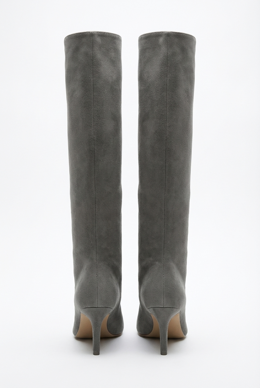 Botte haute gris Daim Synthétique Femme - Santiags grises avec talon aiguille élégant 3