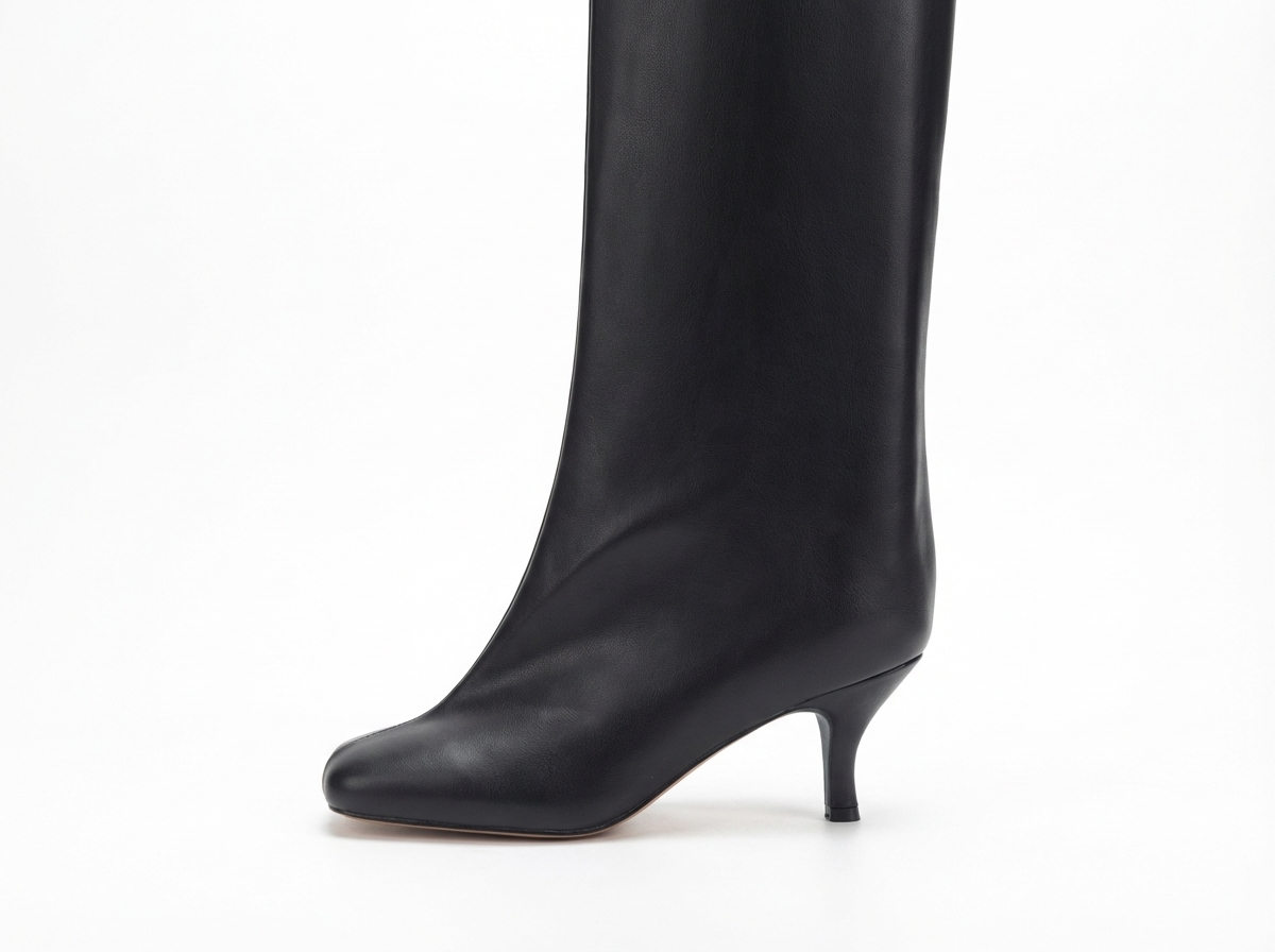 Botte haute noir Daim Synthétique Femme - Santiags modernes à talons fins 2