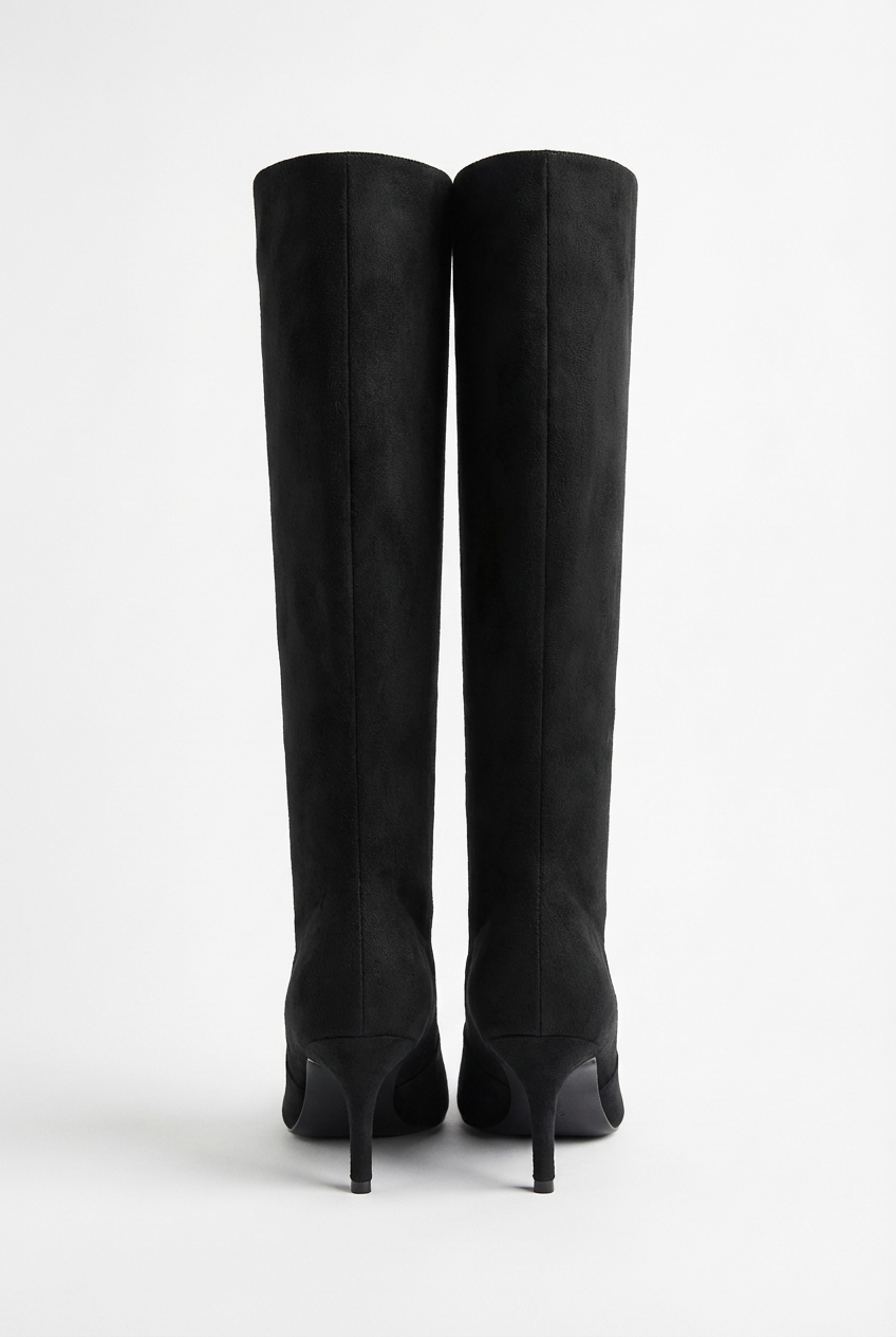 Botte haute noir Daim Synthétique Femme - Santiags modernes à talons fins 3