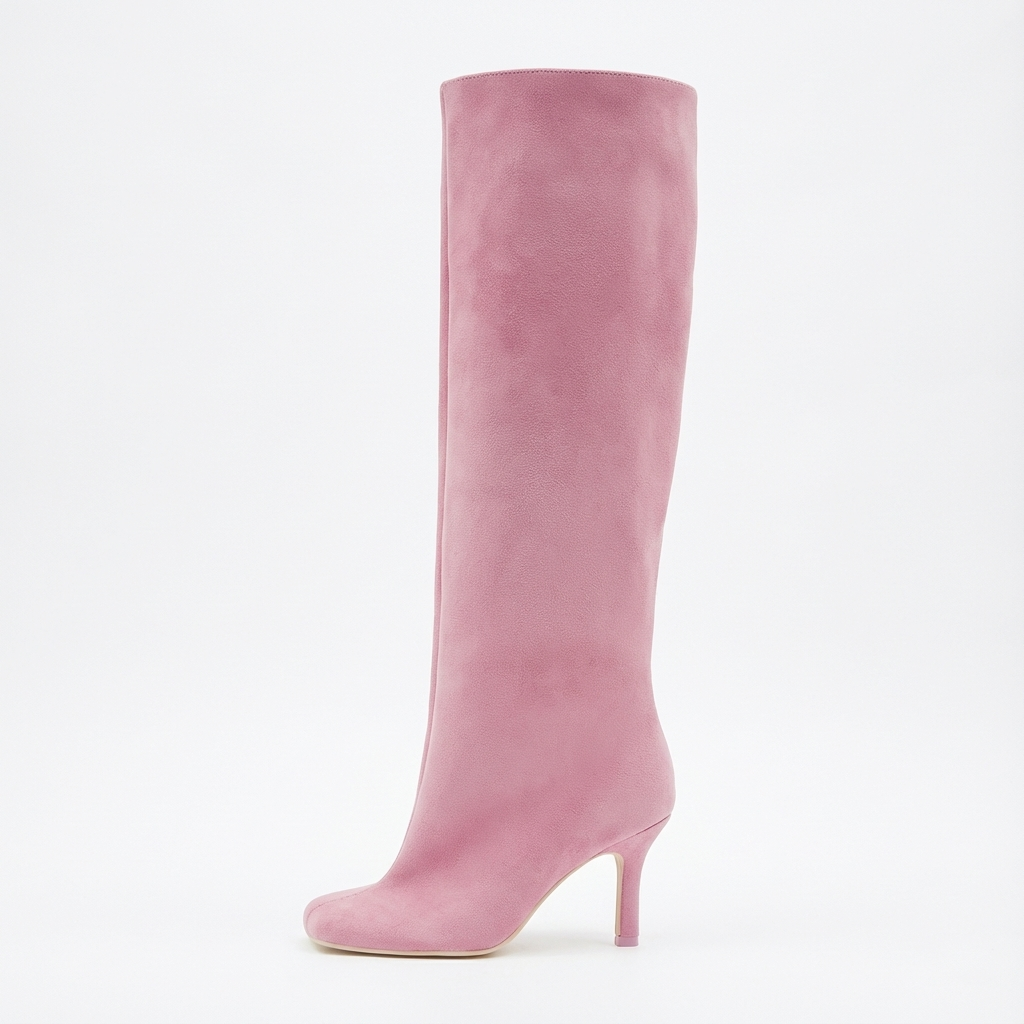 Botte haute rose Daim Synthétique Femme - Santiags rose bout carré et hauteur genou 2