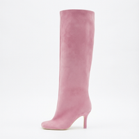 Botte haute rose Daim Synthétique Femme - Santiags rose bout carré et hauteur genou 2