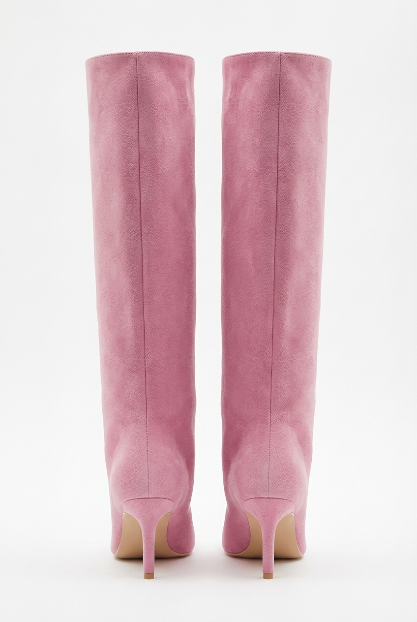 Botte haute rose Daim Synthétique Femme - Santiags rose bout carré et hauteur genou 3