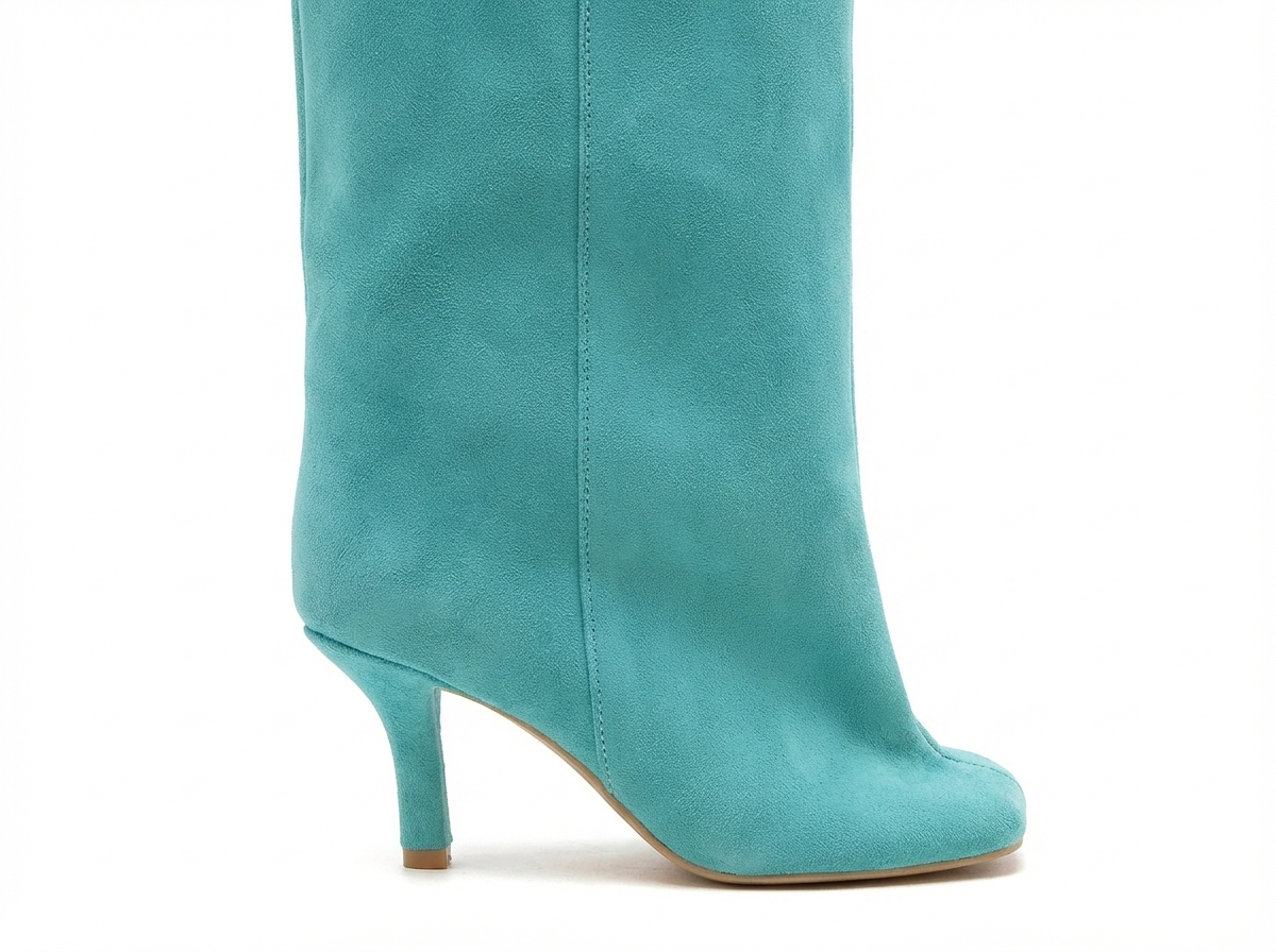 Botte haute bleu Daim Synthétique Femme - Bottes bleu à talon aiguille élégant 2