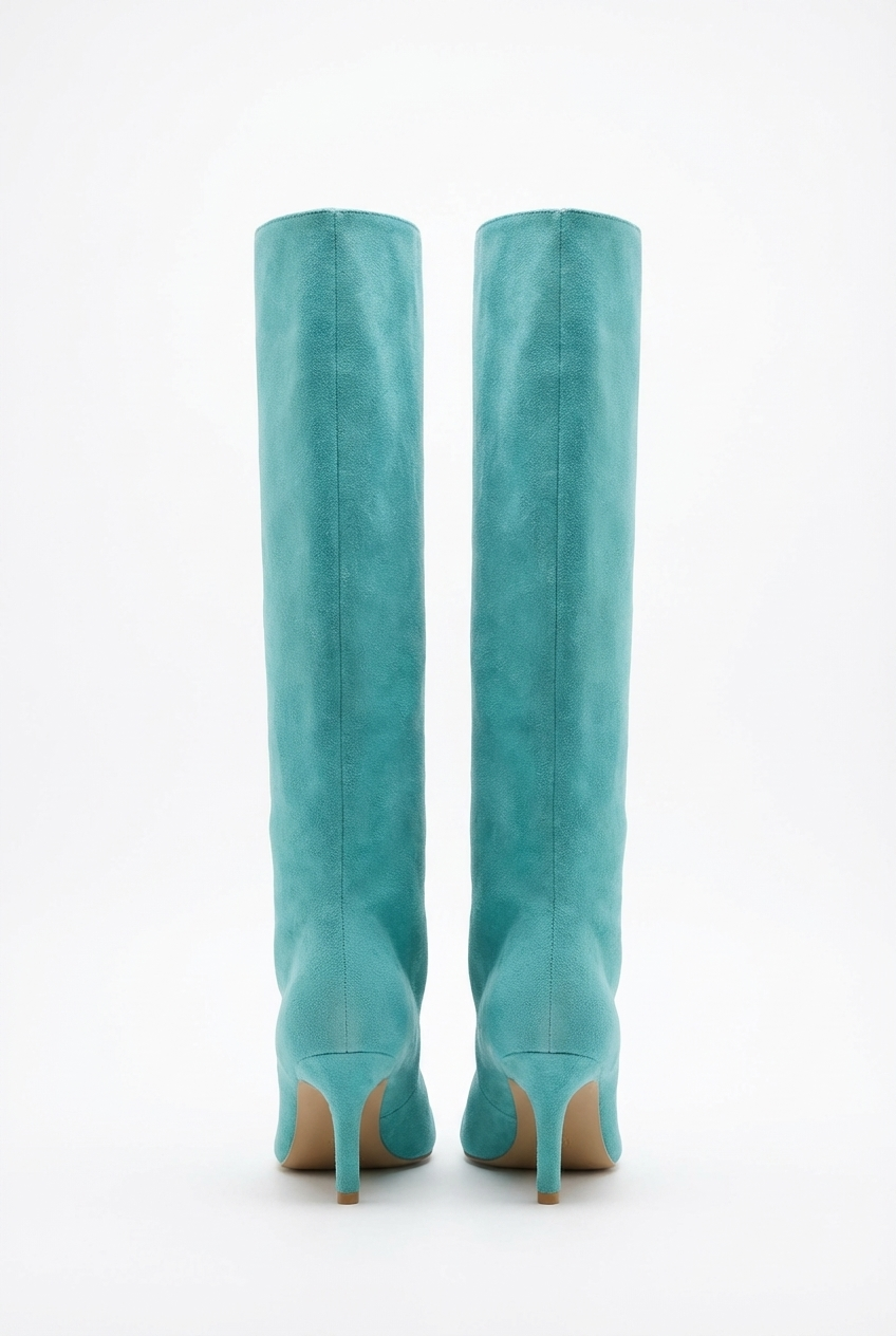Botte haute bleu Daim Synthétique Femme - Bottes bleu à talon aiguille élégant 3