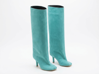 Botte haute bleu Daim Synthétique Femme - Bottes bleu à talon aiguille élégant 1