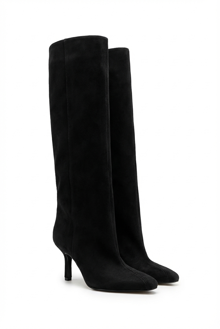 Botte haute noir Daim Synthétique Femme - Élégance moderne avec touche western chic