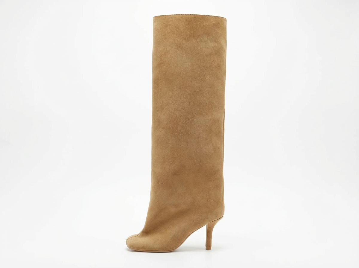 Botte haute camel Daim Synthétique Femme - Santiags camel épurées et raffinées 2