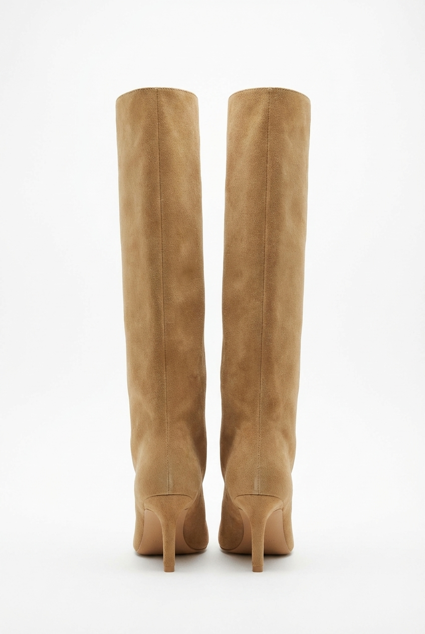 Botte haute camel Daim Synthétique Femme - Santiags camel épurées et raffinées 3