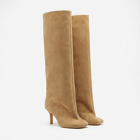 Botte haute camel Daim Synthétique Femme - Santiags camel épurées et raffinées 1