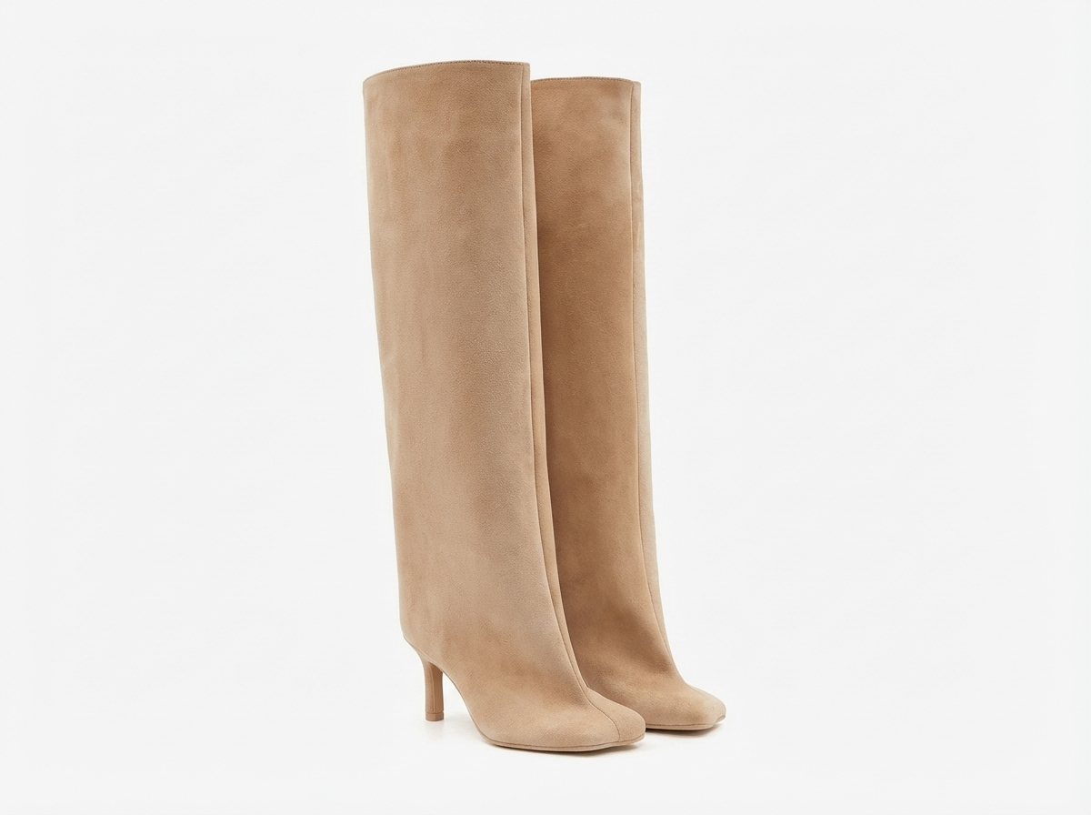 Botte haute beige Daim Synthétique Femme - Santiags beige élégantes et minimalistes