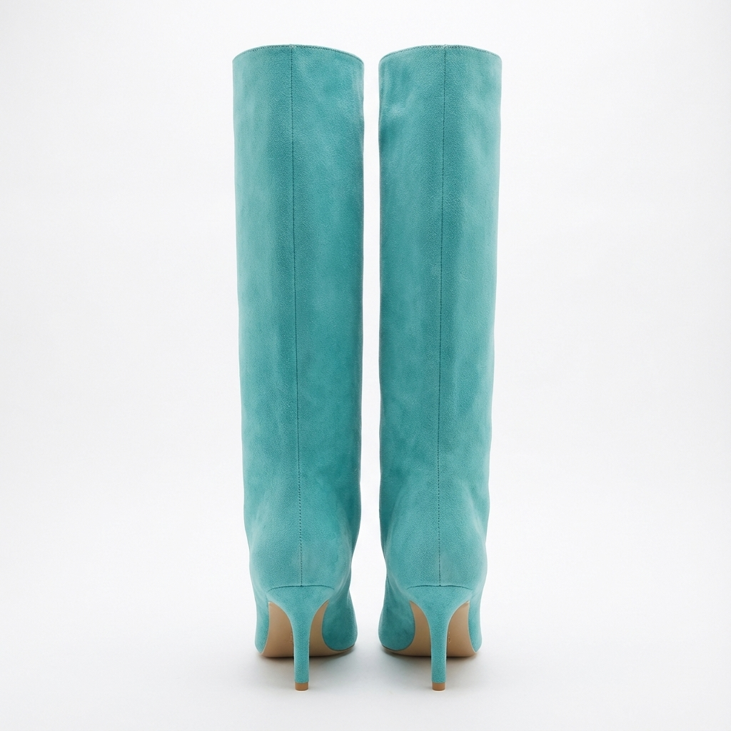 Botte haute bleu Daim Synthétique Femme - Santiags bleues à talon fin élégant 2