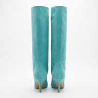 Botte haute bleu Daim Synthétique Femme - Santiags bleues à talon fin élégant 2