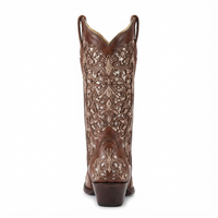 Santiag mi-haute marron Simili Cuir Femme - Broderies florales élégantes et ornementées 3