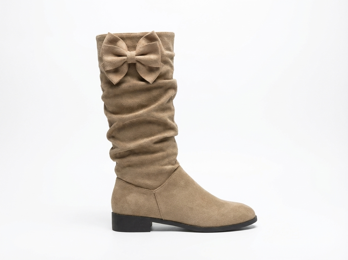 Santiag haute beige Daim Femme - Nœud papillon arrière élégant et féminin 4