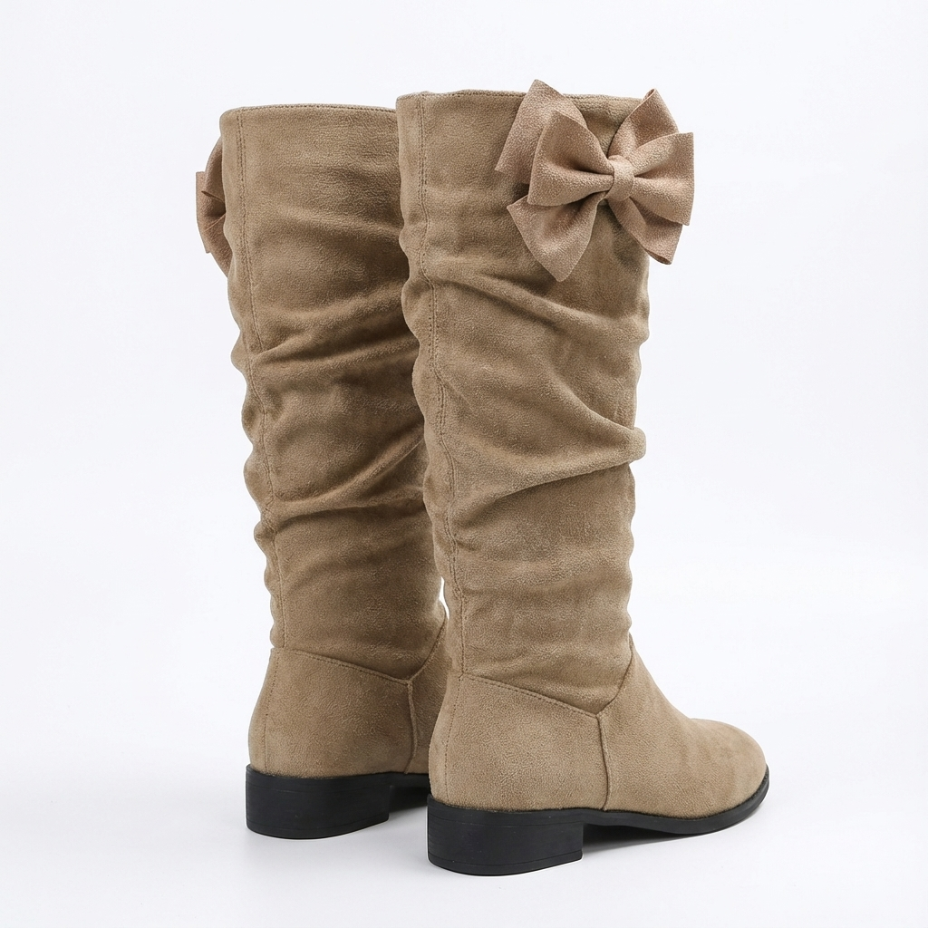 Santiag haute beige Daim Femme - Nœud papillon arrière élégant et féminin 5