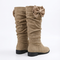 Santiag haute beige Daim Femme - Nœud papillon arrière élégant et féminin 5