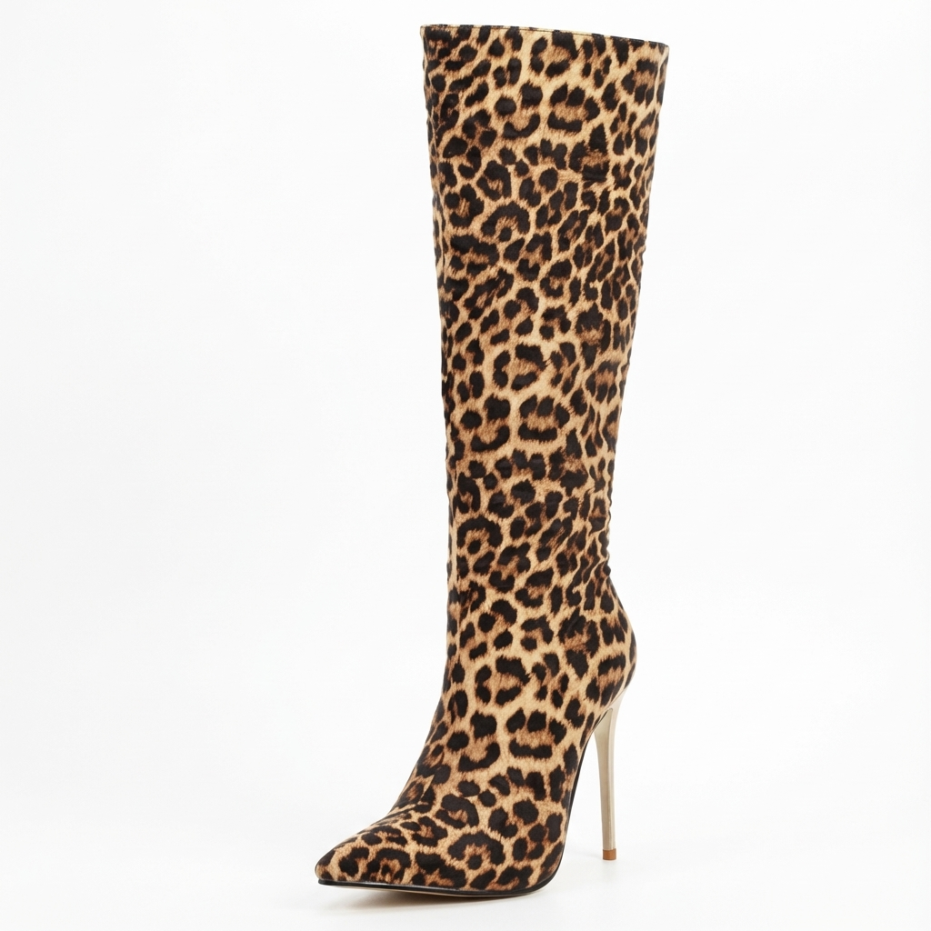 Botte haute marron Synthétique Femme - Style léopard audacieux avec talon aiguille