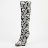 Botte haute gris Synthétique Femme - Motif python et talon aiguille chic 1