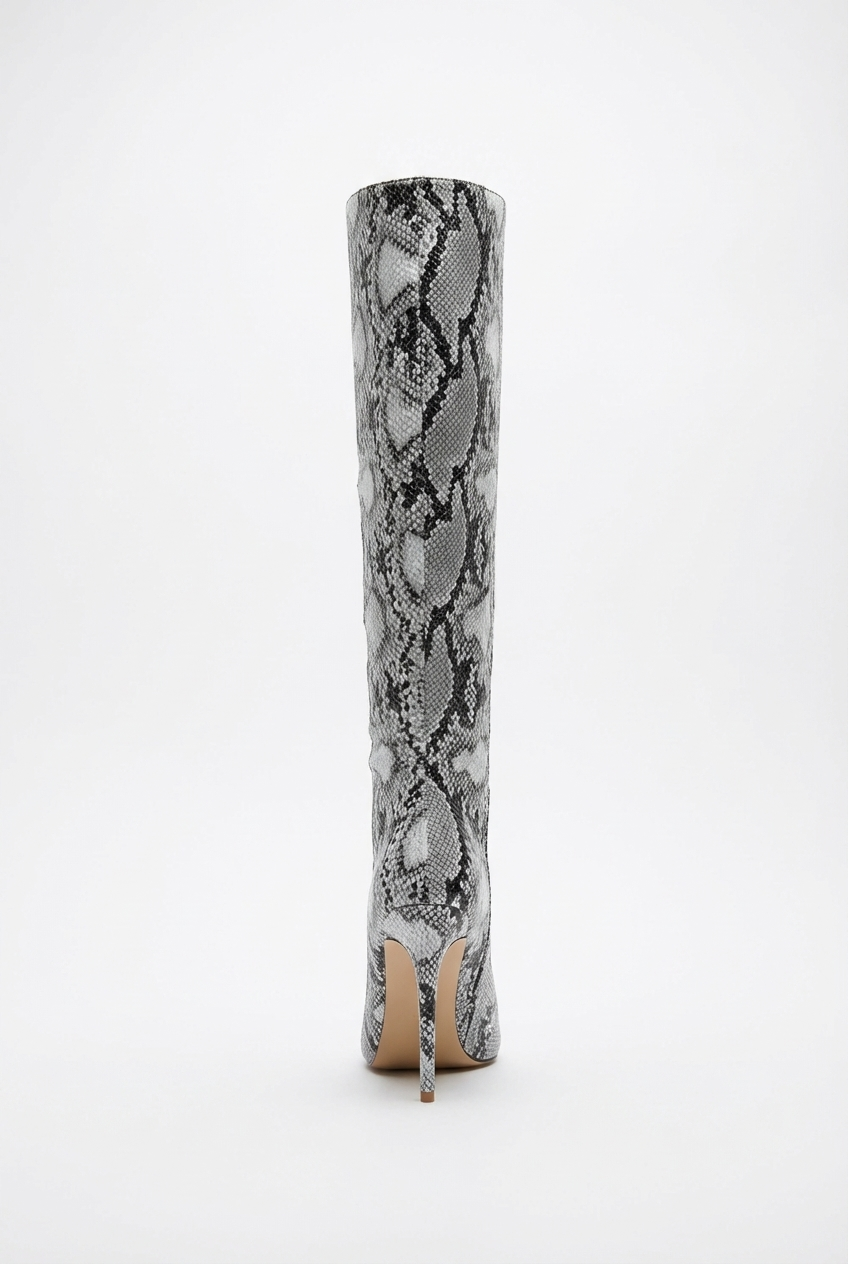 Botte haute gris Synthétique Femme - Motif python et talon aiguille chic 2