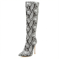 Botte haute gris Synthétique Femme - Motif python et talon aiguille chic 3