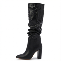 Botte haute noir Simili Cuir Femme - Santiags chic avec plissage distinctif 2