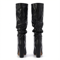 Botte haute noir Simili Cuir Femme - Santiags chic avec plissage distinctif 3