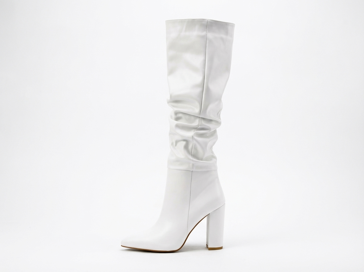 Botte haute blanc Simili Cuir Femme - Santiags modernes en blanc immaculé