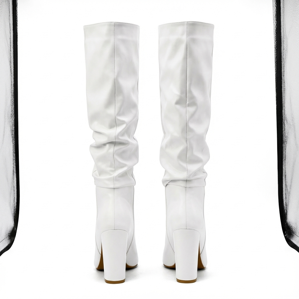 Botte haute blanc Simili Cuir Femme - Santiags modernes en blanc immaculé 3