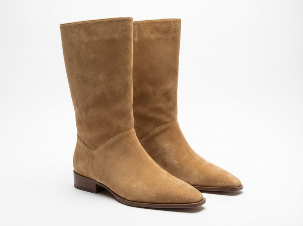 Santiag mi-haute camel Simili Cuir Femme - Design épuré, bout légèrement pointu