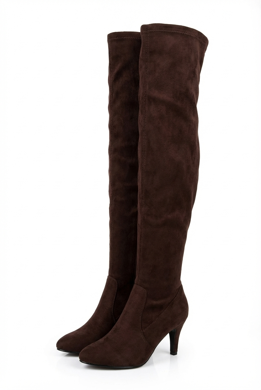 Botte haute marron foncé Daim Synthétique Femme - Santiags en daim marron foncé élégantes